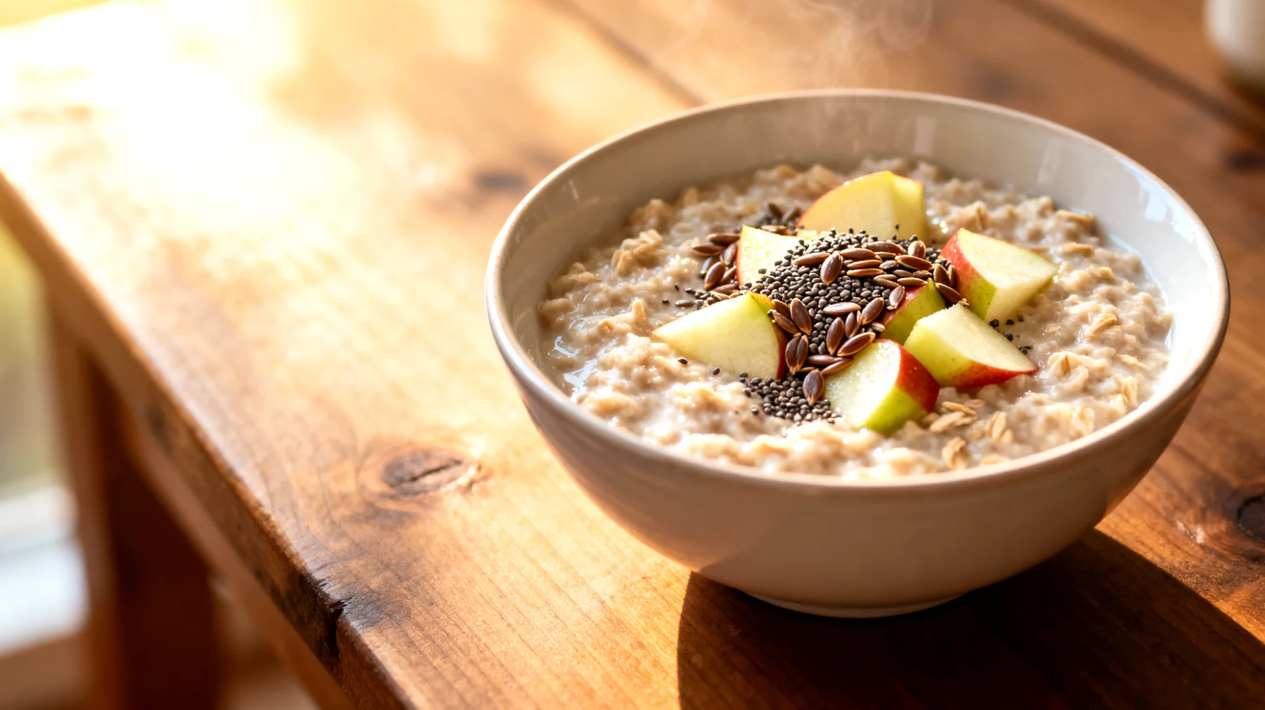 Hafer-Leinsamen-Porridge mit Chiasamen und Apfelstücken"