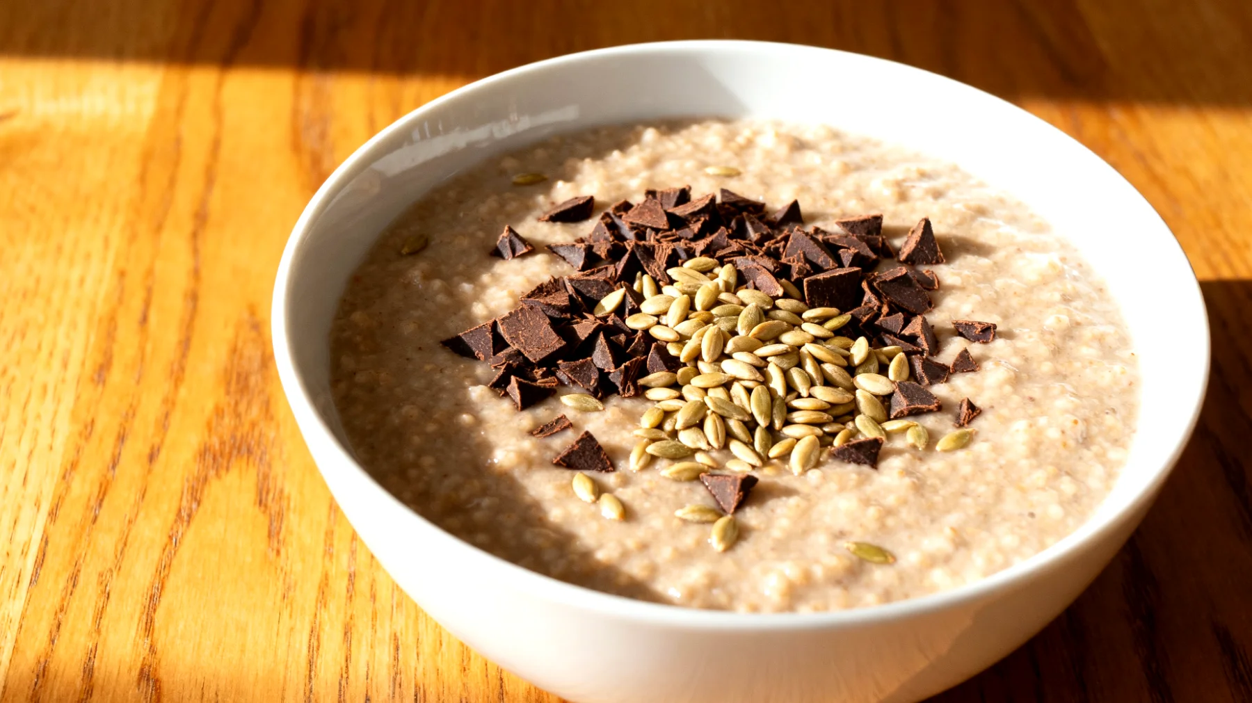 Amaranth-Porridge mit Kakao-Nibs und Hanfsamen"