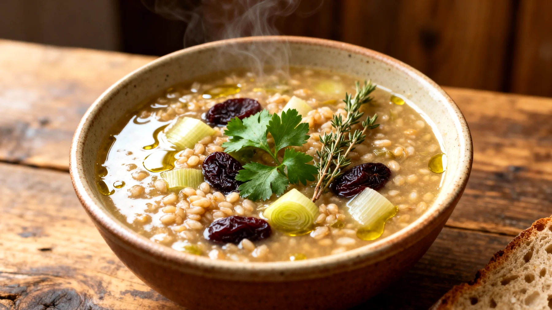 Gersten-Gemüse-Suppe mit Fenchel und Pflaumen"