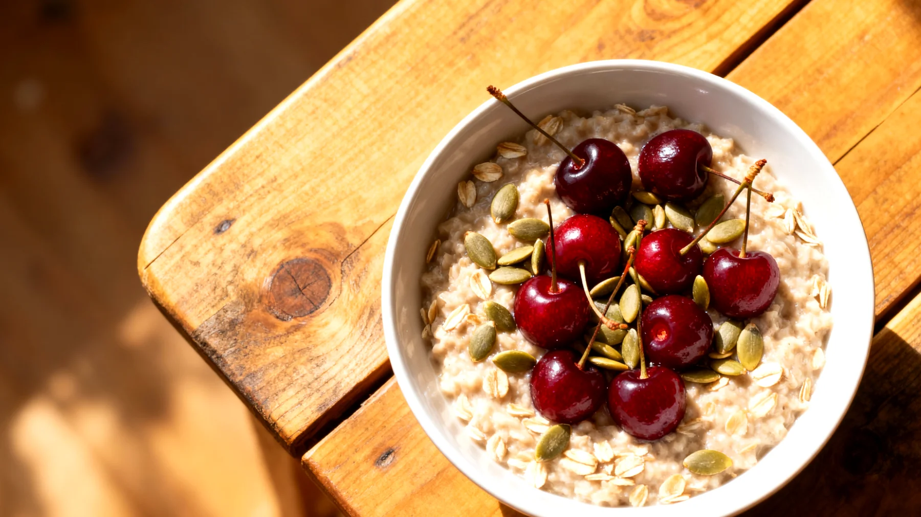 Haferporridge mit Sauerkirschen und Kürbiskernen"