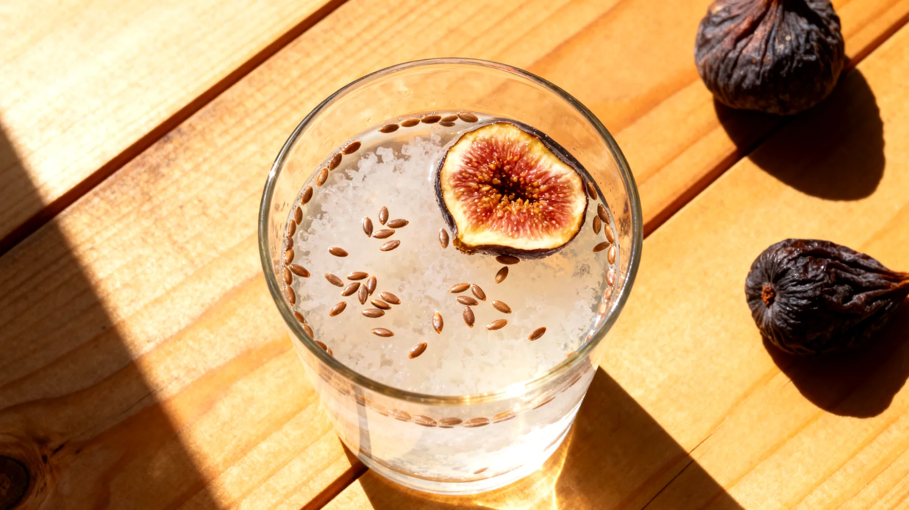 Kefir-Wasser mit Leinsamen und getrockneten Feigen"